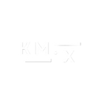 White logo with 'KM•X' on a black background
